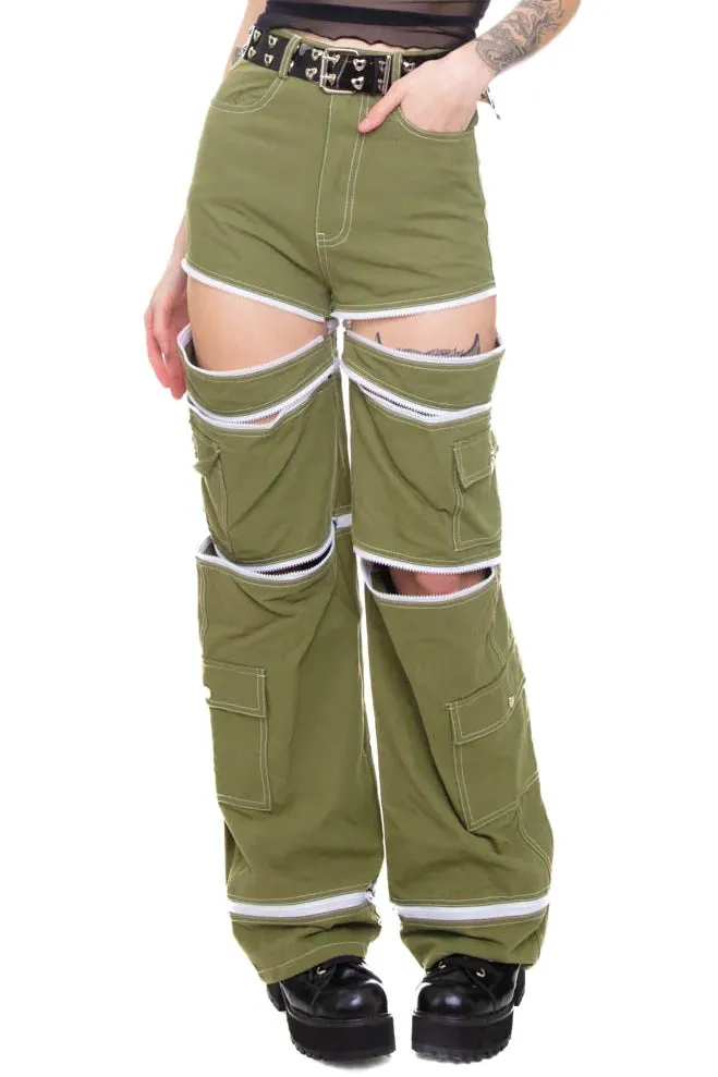 Olive Green 5-in-1 Convertible Zip-Off Cargo Pants