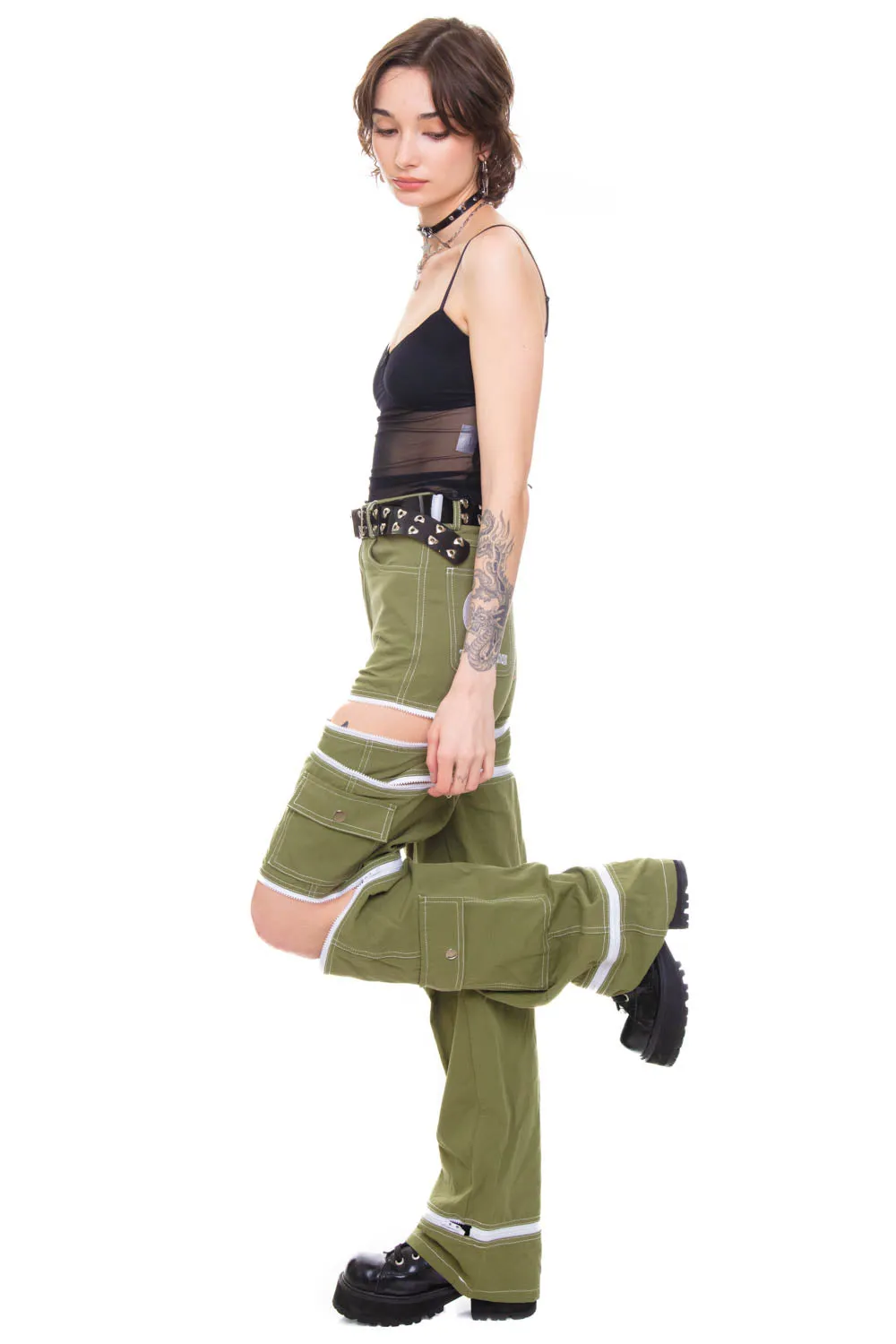 Olive Green 5-in-1 Convertible Zip-Off Cargo Pants