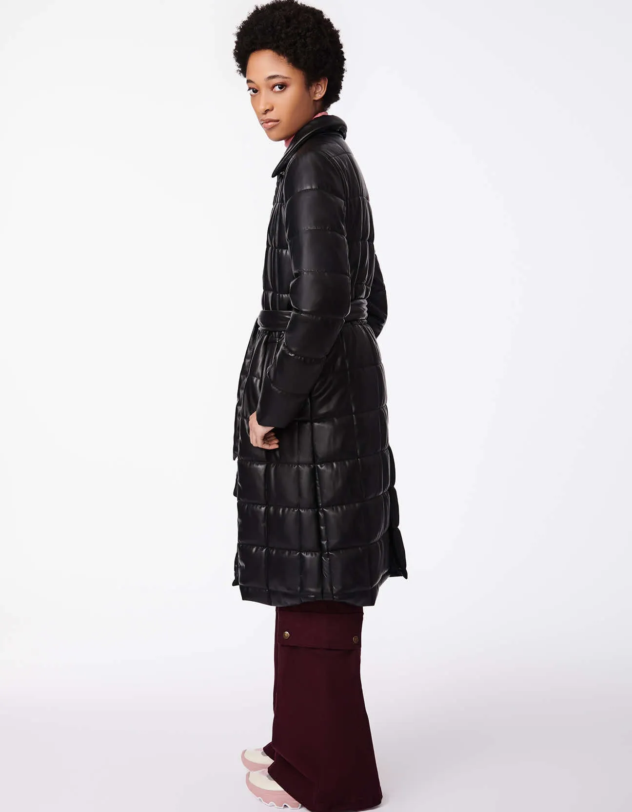 On The Grid Long Belted Vegan Puffer Coat