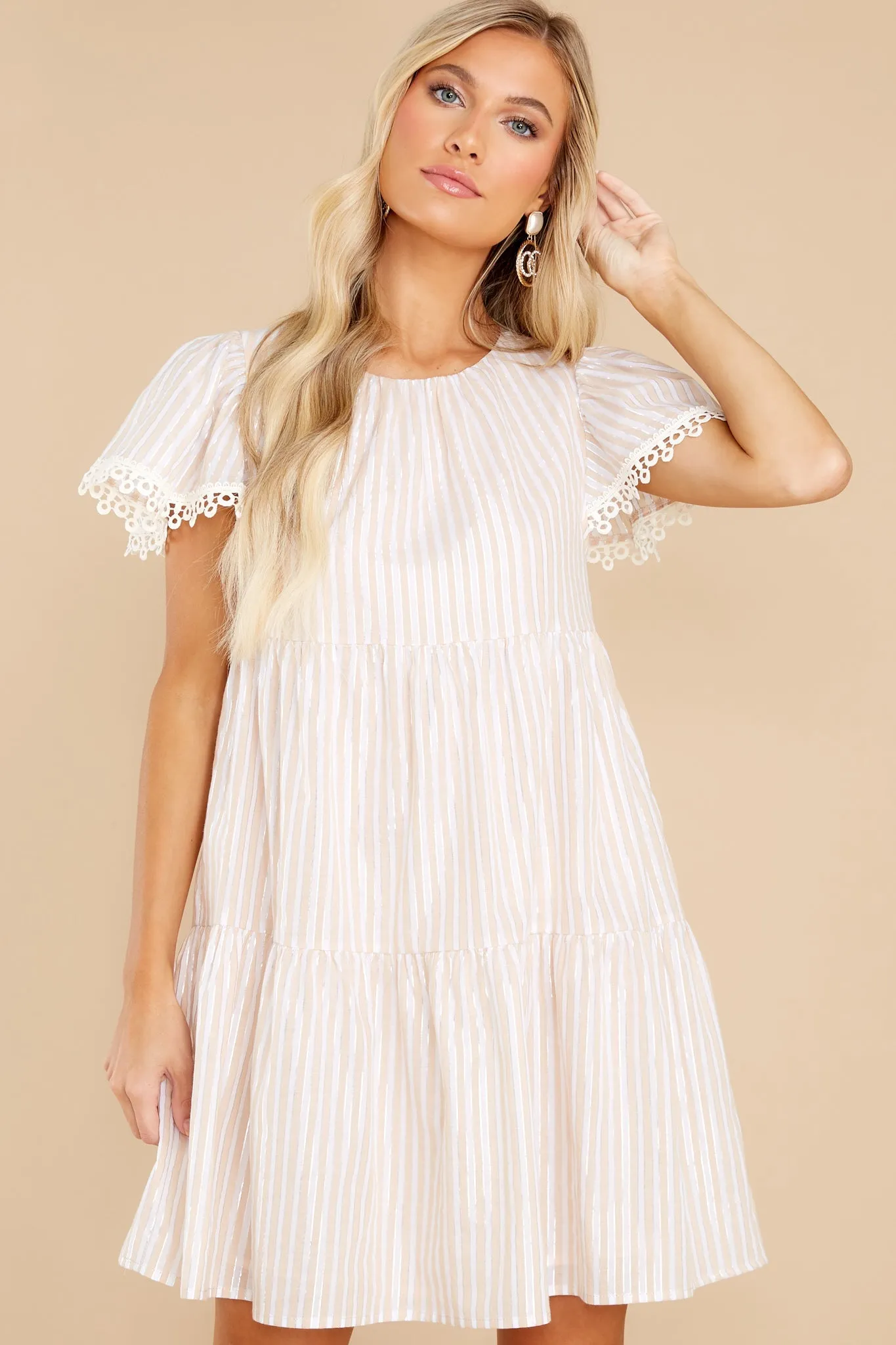 Only Prettier Blush And Gold Stripe Dress