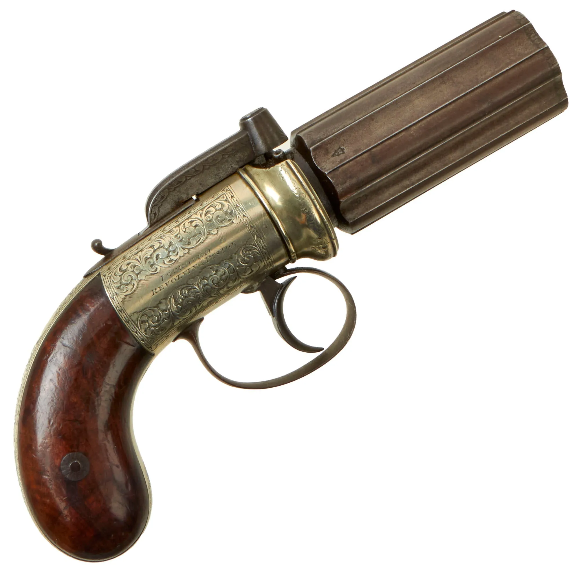 Original British Victorian Nickel Silver Framed .45cal Pepperbox Percussion Revolver by John Blissett of London - circa 1850