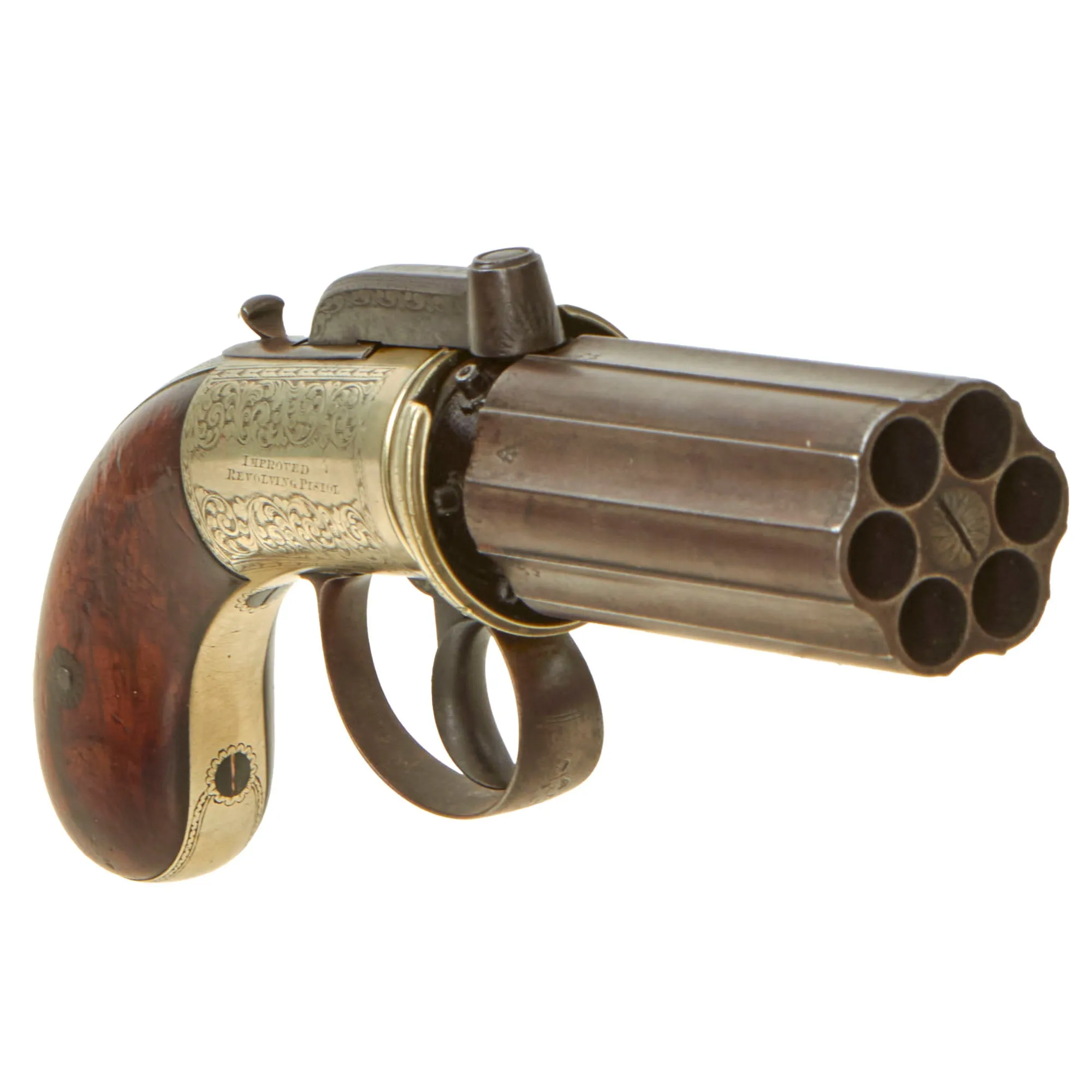 Original British Victorian Nickel Silver Framed .45cal Pepperbox Percussion Revolver by John Blissett of London - circa 1850