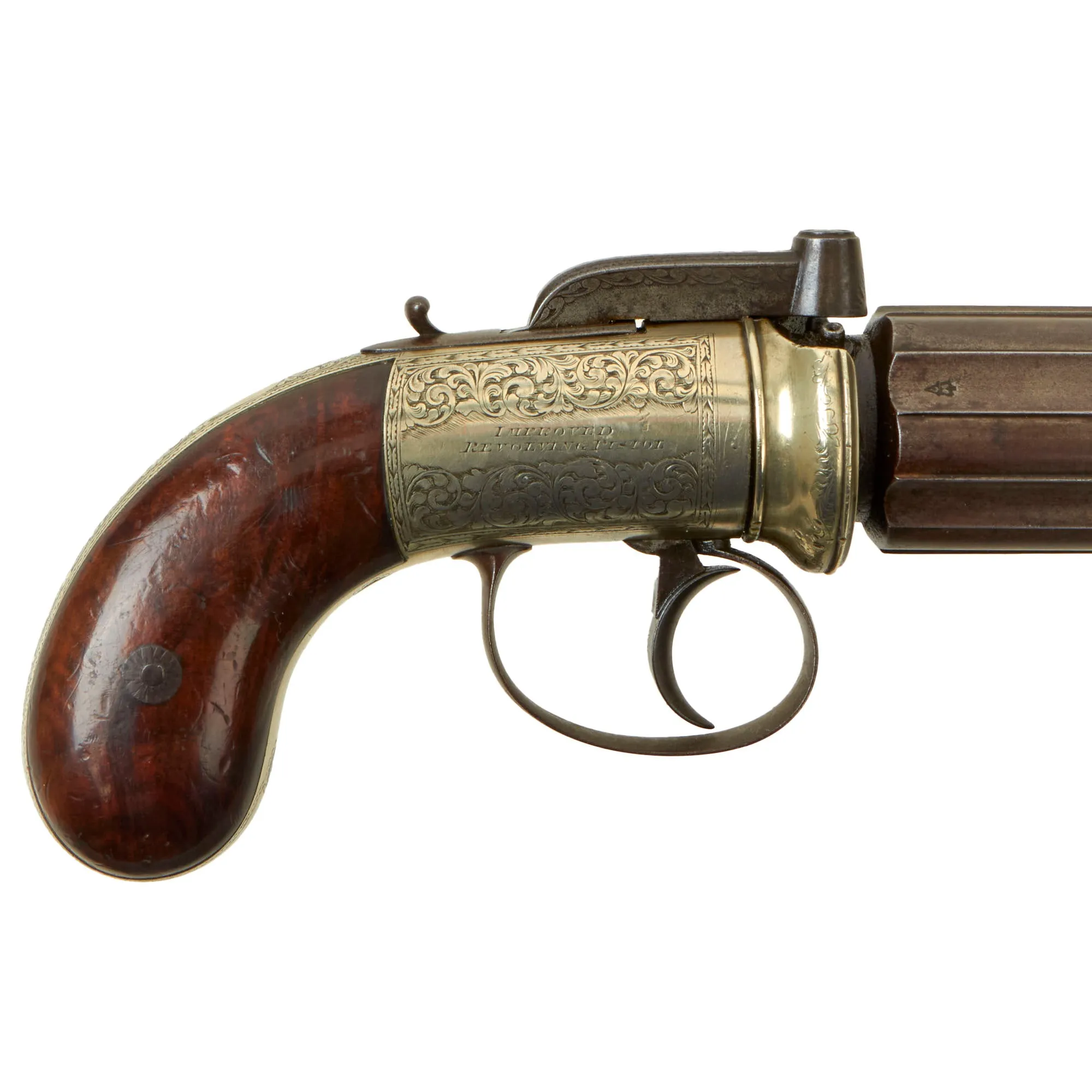 Original British Victorian Nickel Silver Framed .45cal Pepperbox Percussion Revolver by John Blissett of London - circa 1850