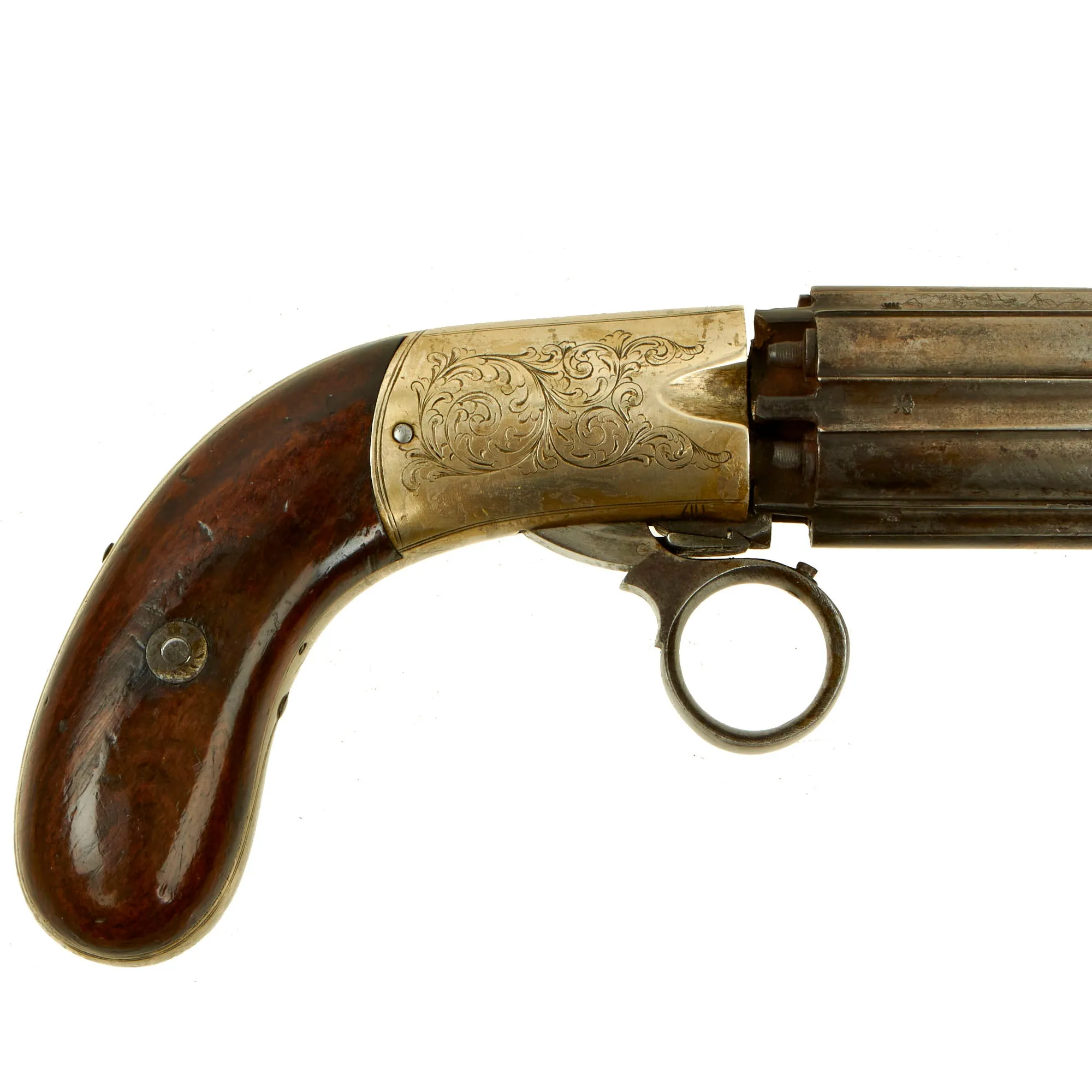 Original British Victorian Nickel Silver Framed J.R. Cooper Patent Underhammer Pepperbox Percussion Revolver - circa 1850