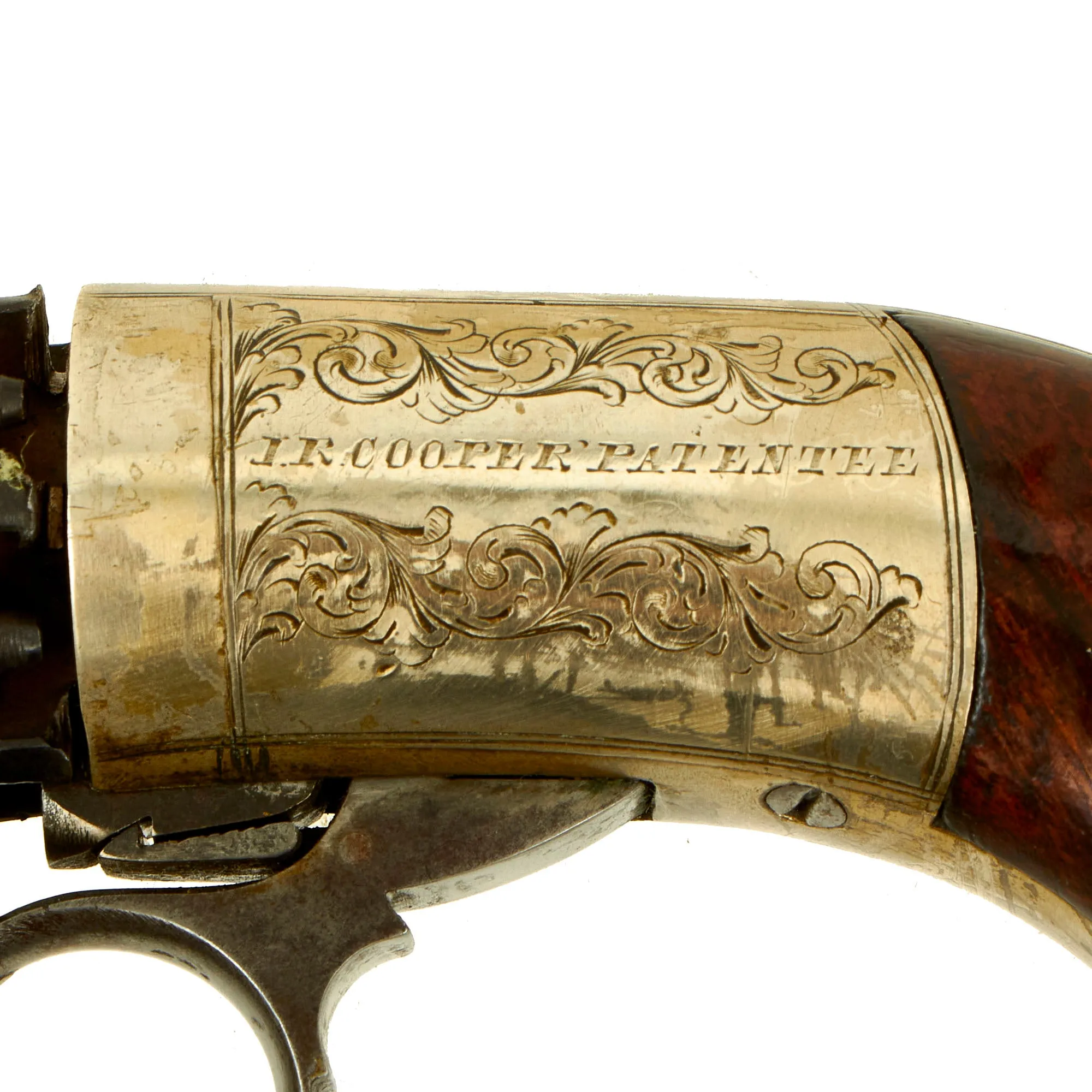 Original British Victorian Nickel Silver Framed J.R. Cooper Patent Underhammer Pepperbox Percussion Revolver - circa 1850