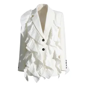 Patchwork Folds Blazers For Women Lapel Long Sleeve Minimalist Temperament Blazer Female Fashion Clothing