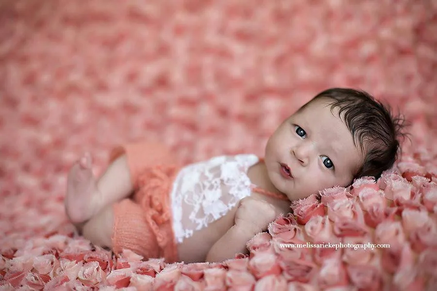 Peach Lace Front Mohair Knit Newborn Romper