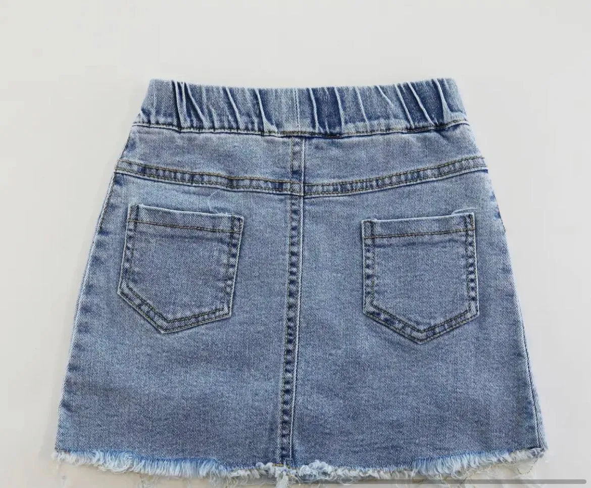 Pearl-Embellished Denim Skirt