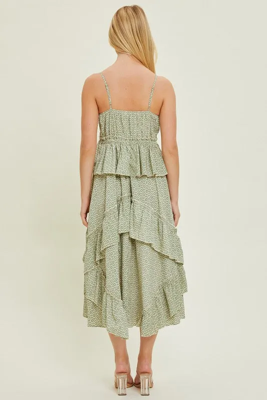 Peplum Maxi Dress (green/cream)