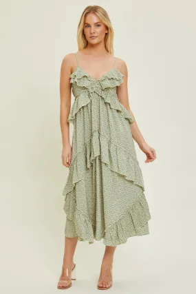 Peplum Maxi Dress (green/cream)