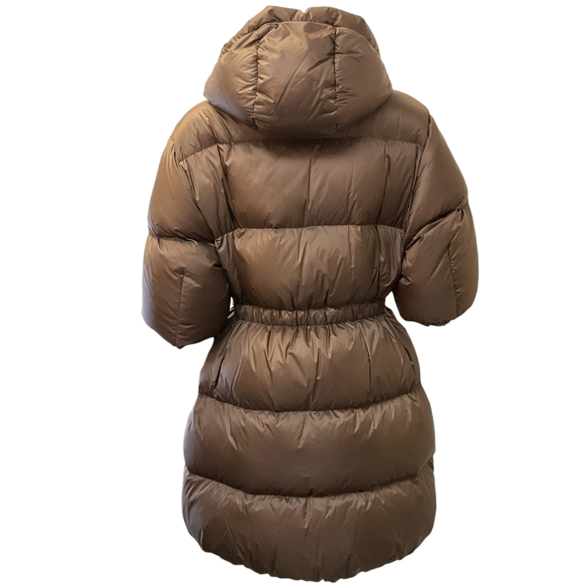 Peserico Mocha Puffer Coat with 3/4 Sleeves and Monili