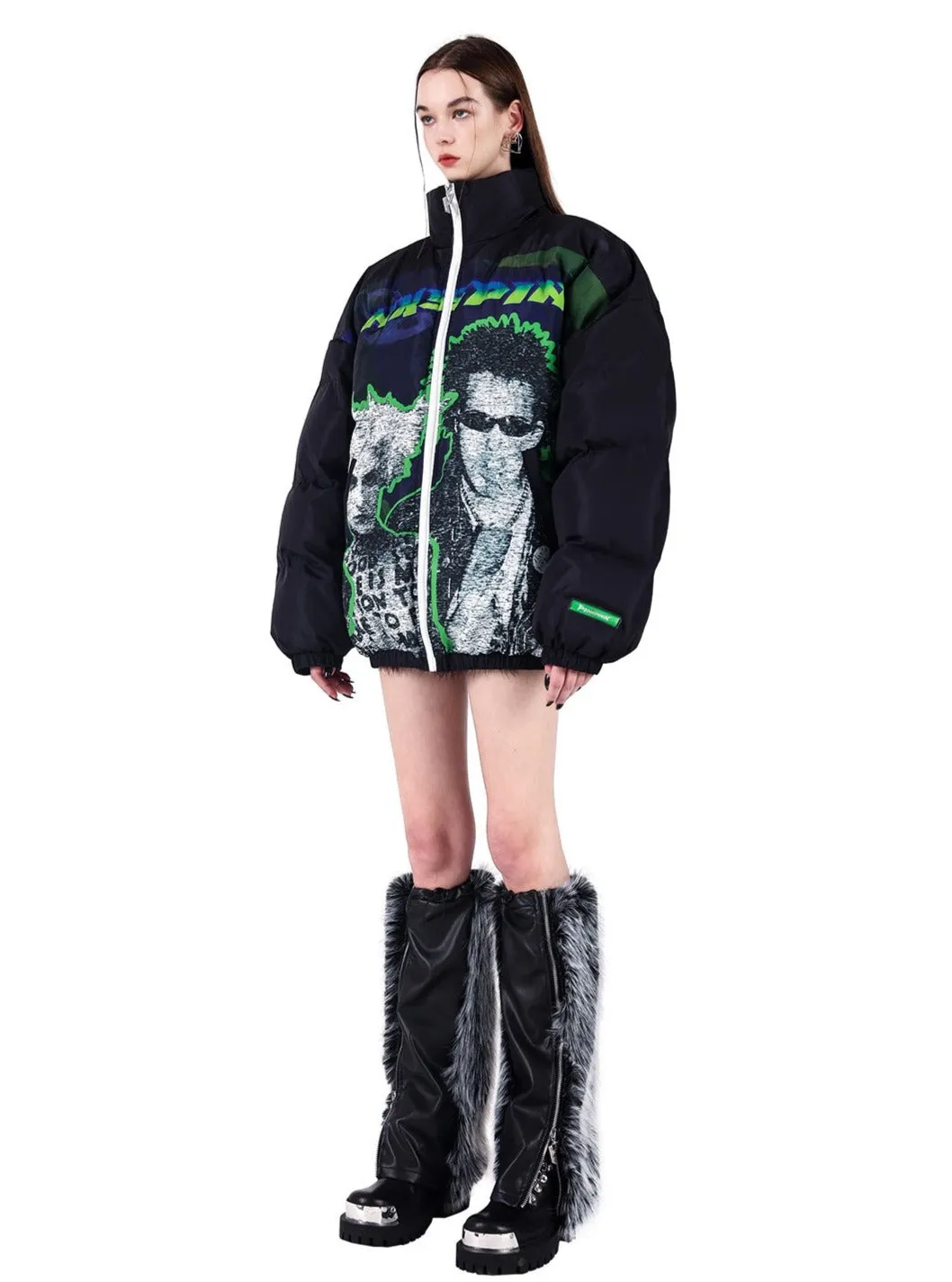 PINKSPINK Punk Icon Puffer Jacket - Black/Green/Blue