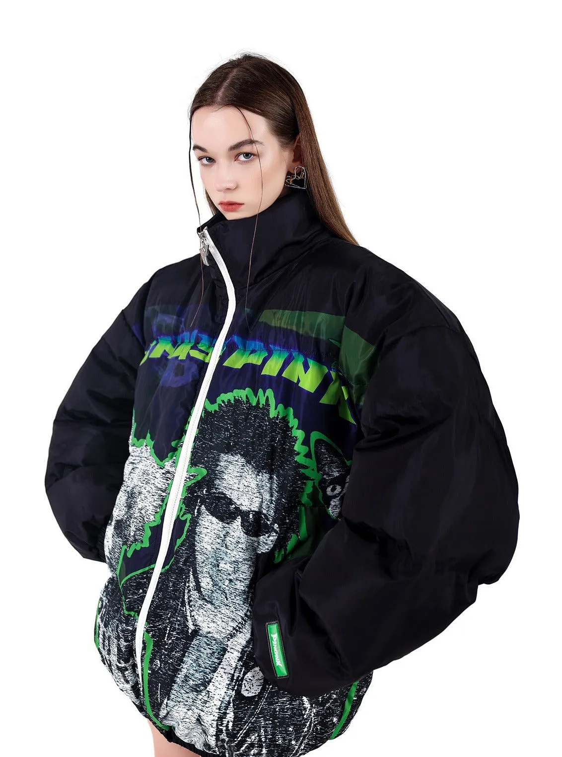 PINKSPINK Punk Icon Puffer Jacket - Black/Green/Blue