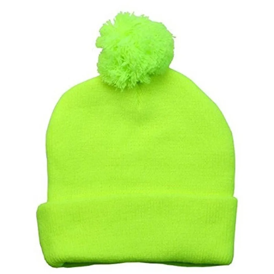 Plain Cuffed Winter Pom Beanie