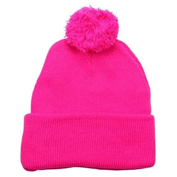 Plain Cuffed Winter Pom Beanie