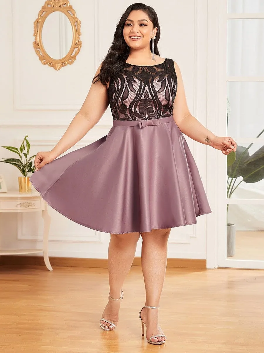 Plus Size Backless Lace Bow A-Line Cocktail Dress