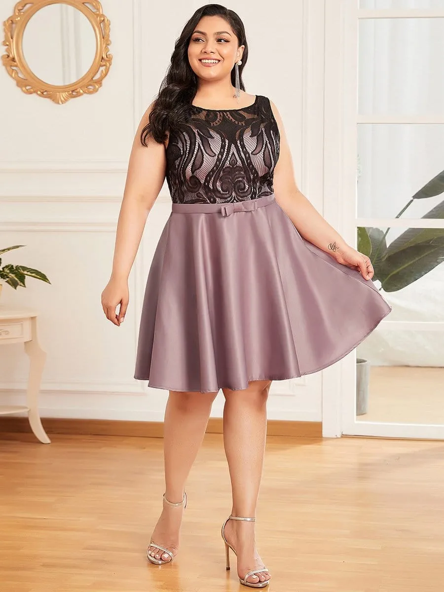 Plus Size Backless Lace Bow A-Line Cocktail Dress