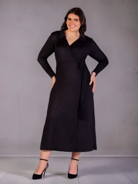 Plus Size Comfortable Collared Wrap Maxi Dress