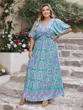 Plus Size Flare Sleeve Boho Summer Maxi Dress