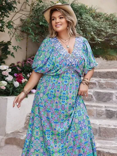 Plus Size Flare Sleeve Boho Summer Maxi Dress