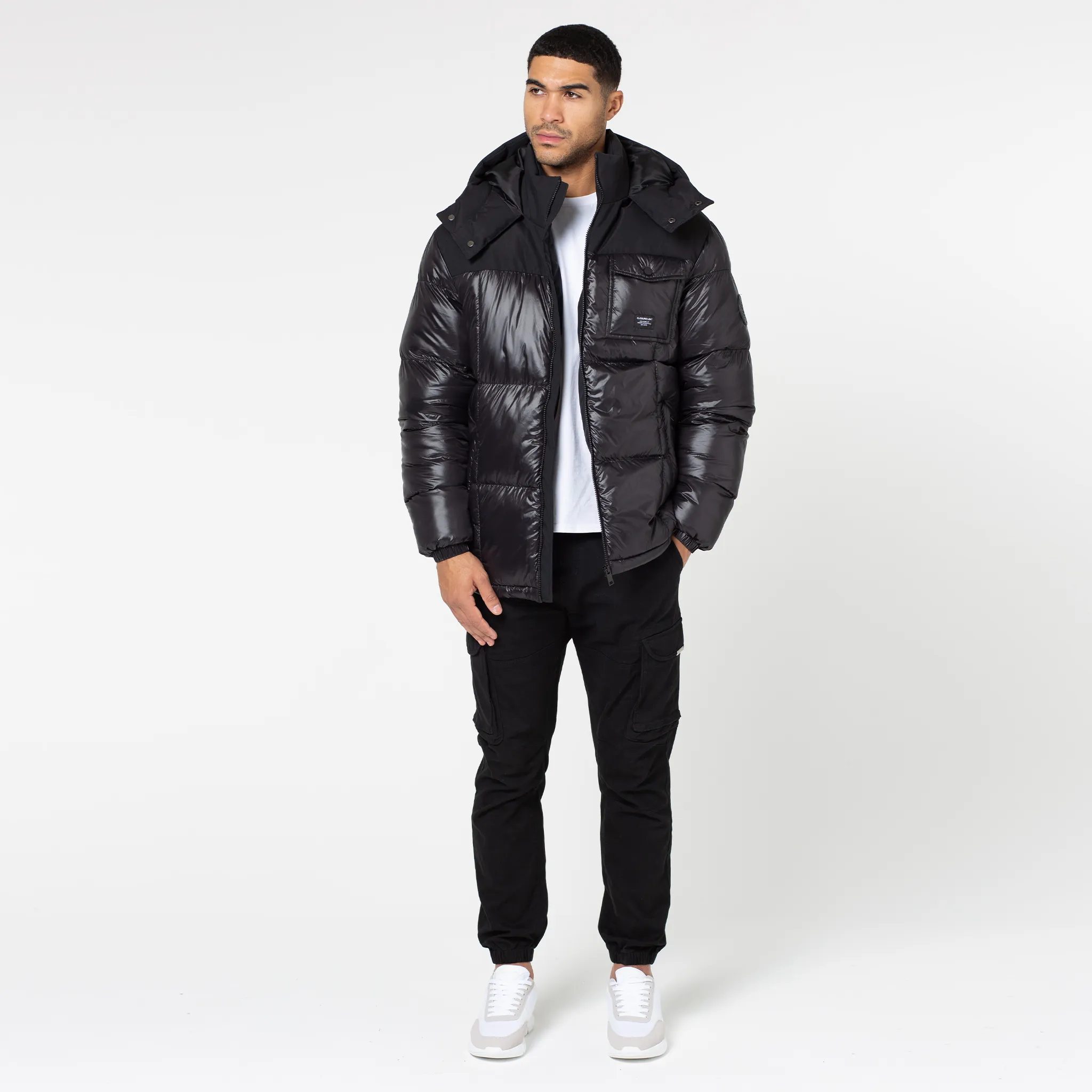 Pocket Puffer Jacket | Black Shine