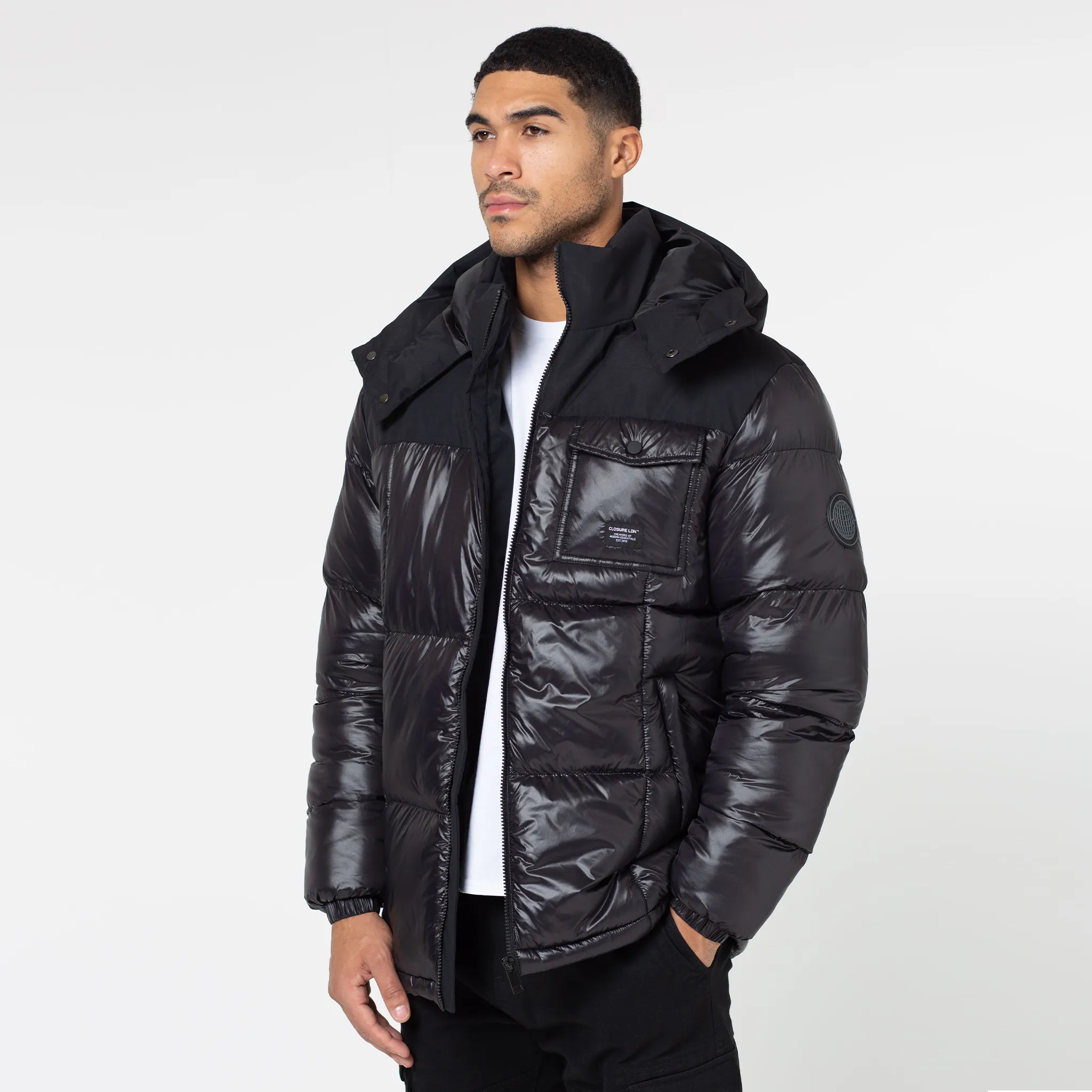 Pocket Puffer Jacket | Black Shine