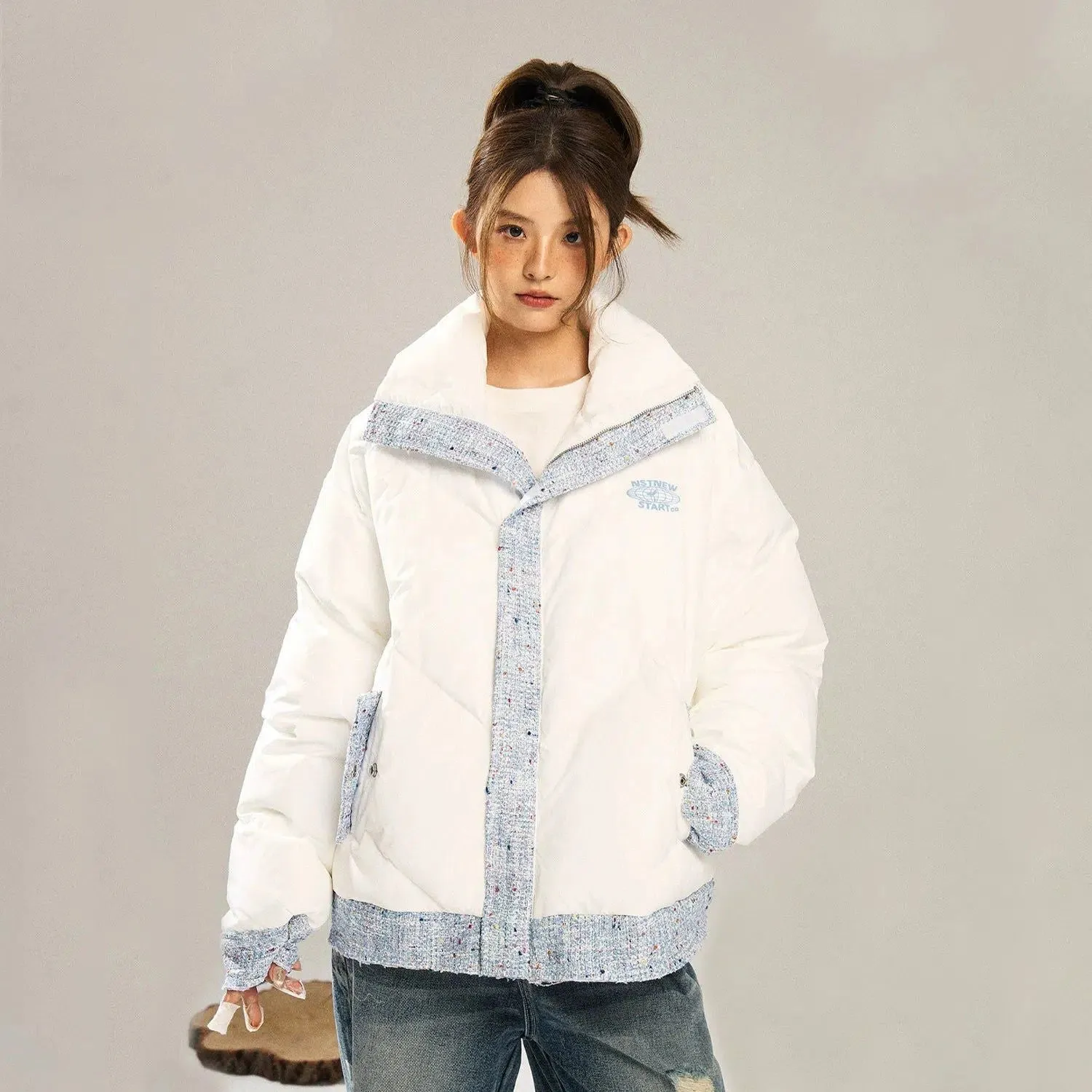 Puffer Jacket With Patterned Outline Block