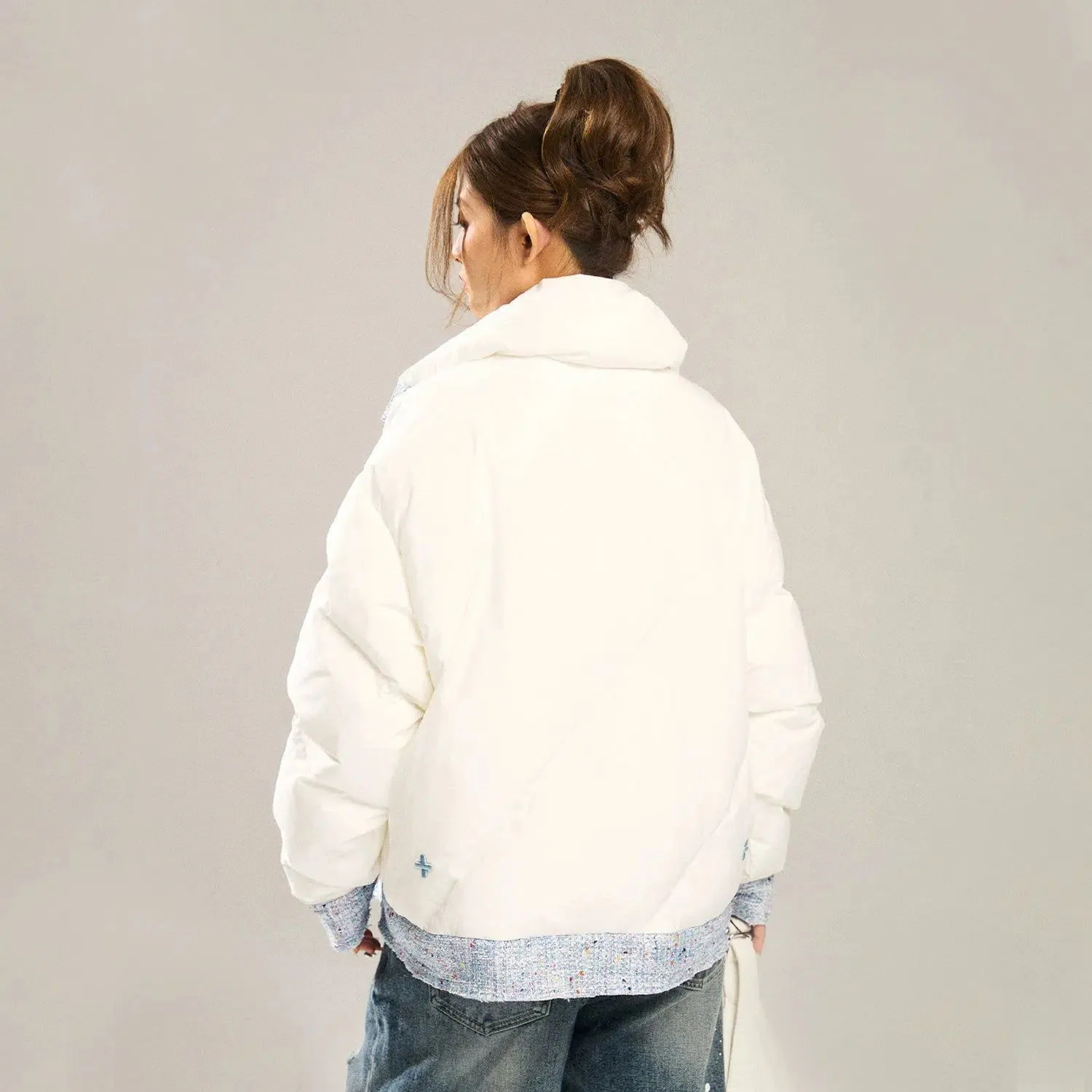 Puffer Jacket With Patterned Outline Block