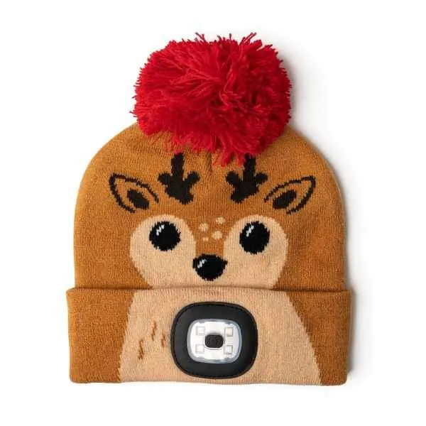 REINDEER KIDS RECHARGABLE LED BEANIE