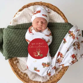 REINDEER ORGANIC JERSEY WRAP & BEANIE SET   MILESTONE CARDS