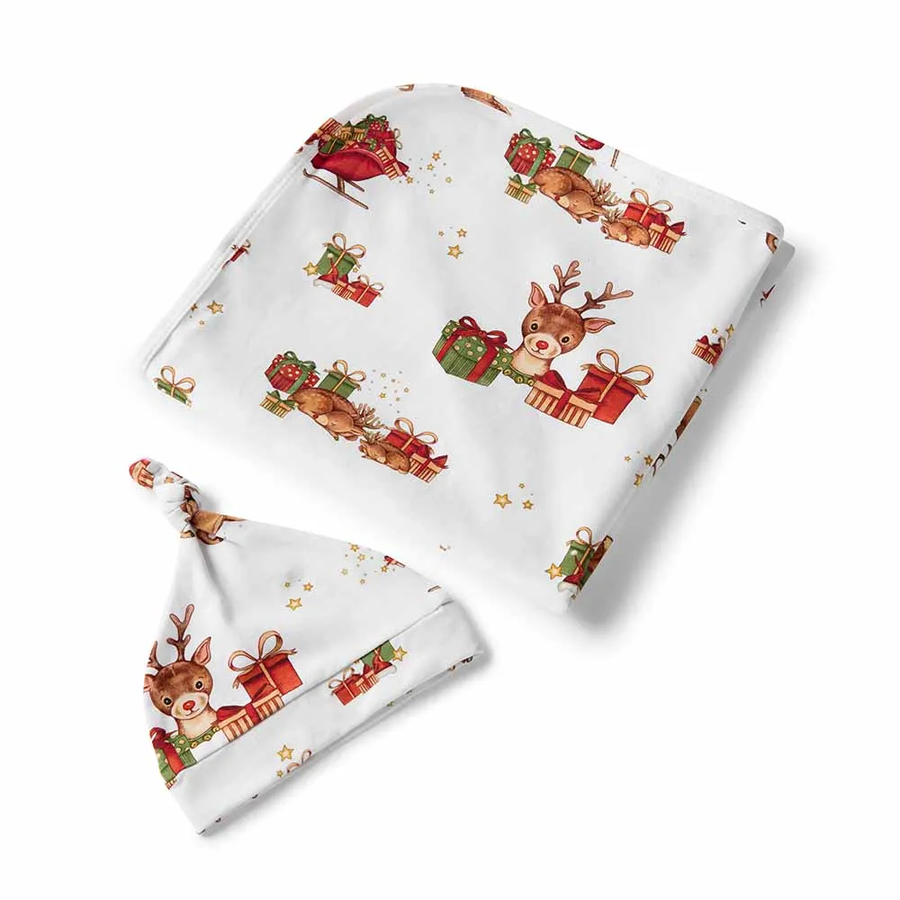 REINDEER ORGANIC JERSEY WRAP & BEANIE SET   MILESTONE CARDS