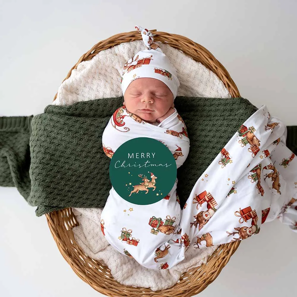 REINDEER ORGANIC JERSEY WRAP & BEANIE SET   MILESTONE CARDS