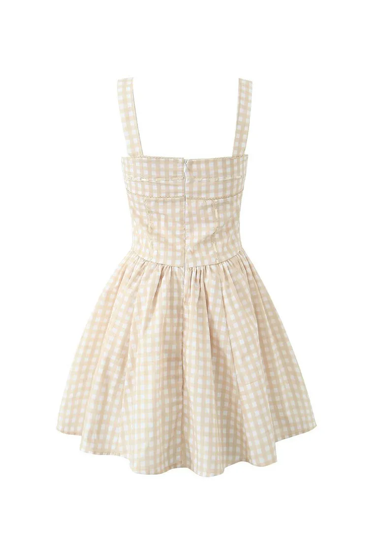 Retro Contrast Gingham Print Square Neck Fit & Flare Mini Sundress