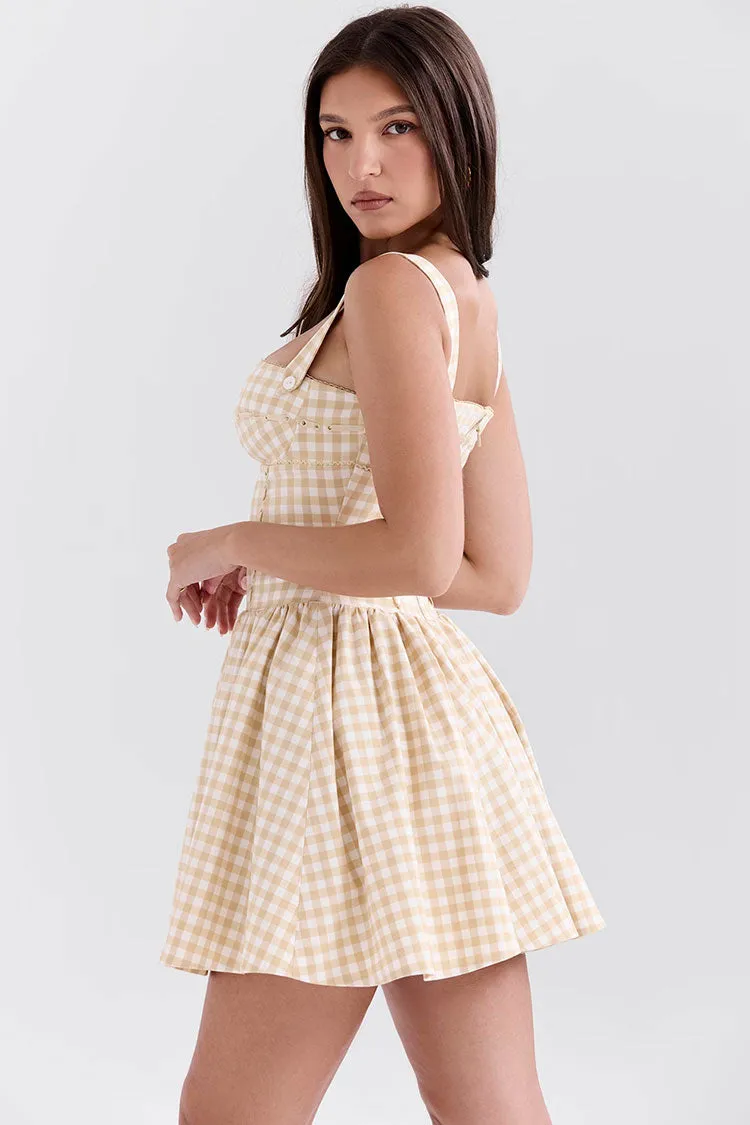 Retro Contrast Gingham Print Square Neck Fit & Flare Mini Sundress