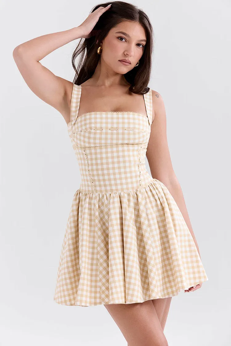 Retro Contrast Gingham Print Square Neck Fit & Flare Mini Sundress