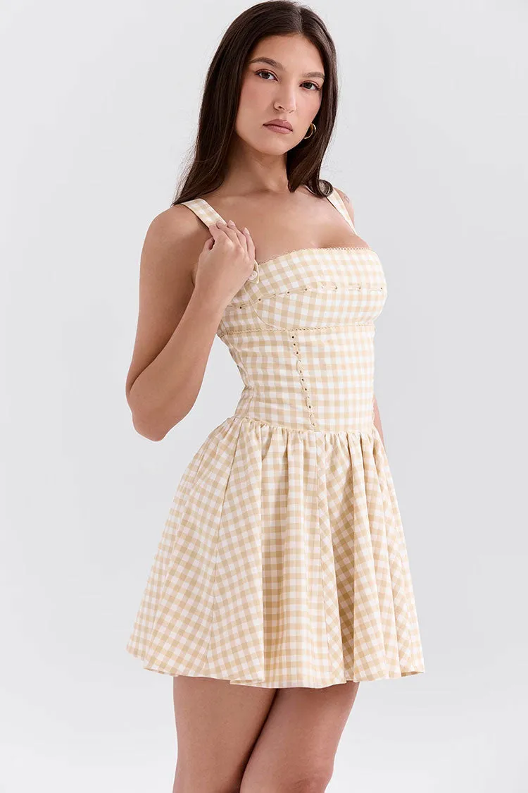 Retro Contrast Gingham Print Square Neck Fit & Flare Mini Sundress