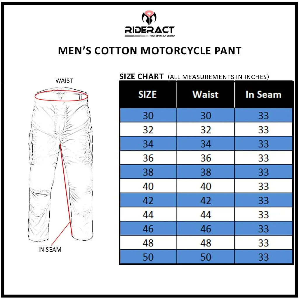 RIDERACT® Men Cotton Motorcycle Cargo Pant Black