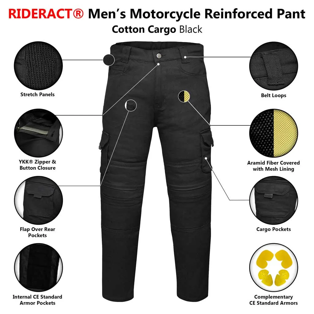 RIDERACT® Men Cotton Motorcycle Cargo Pant Black