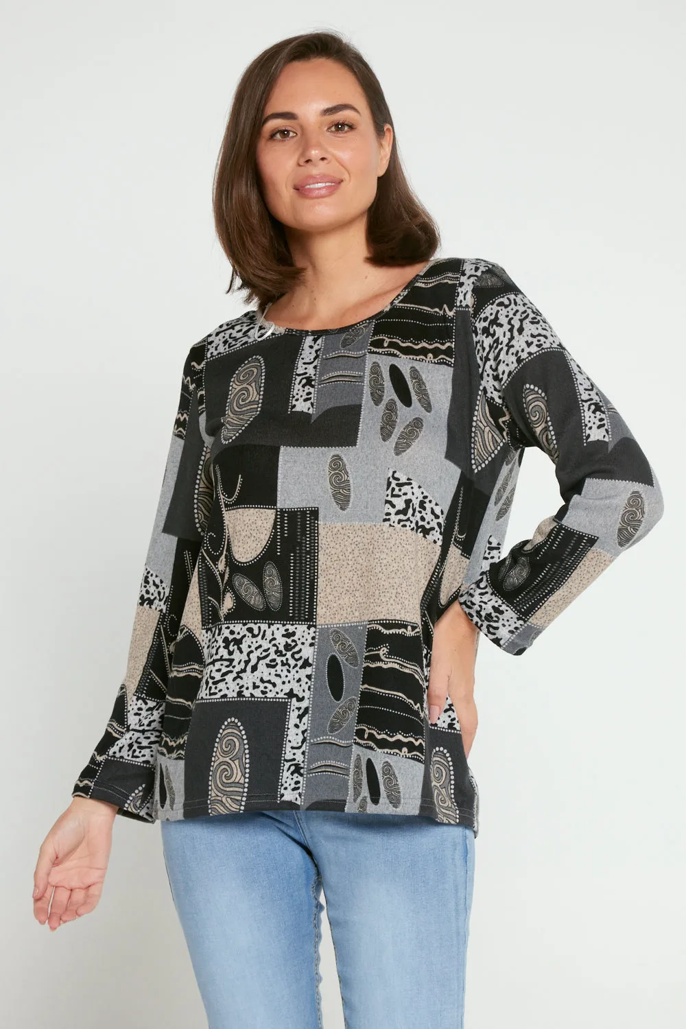 Rory Knit Top - Granite Print