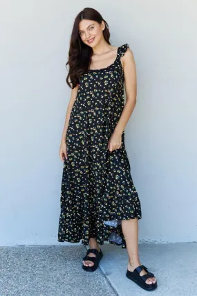 Ruffle Floral Maxi Dress in  Black