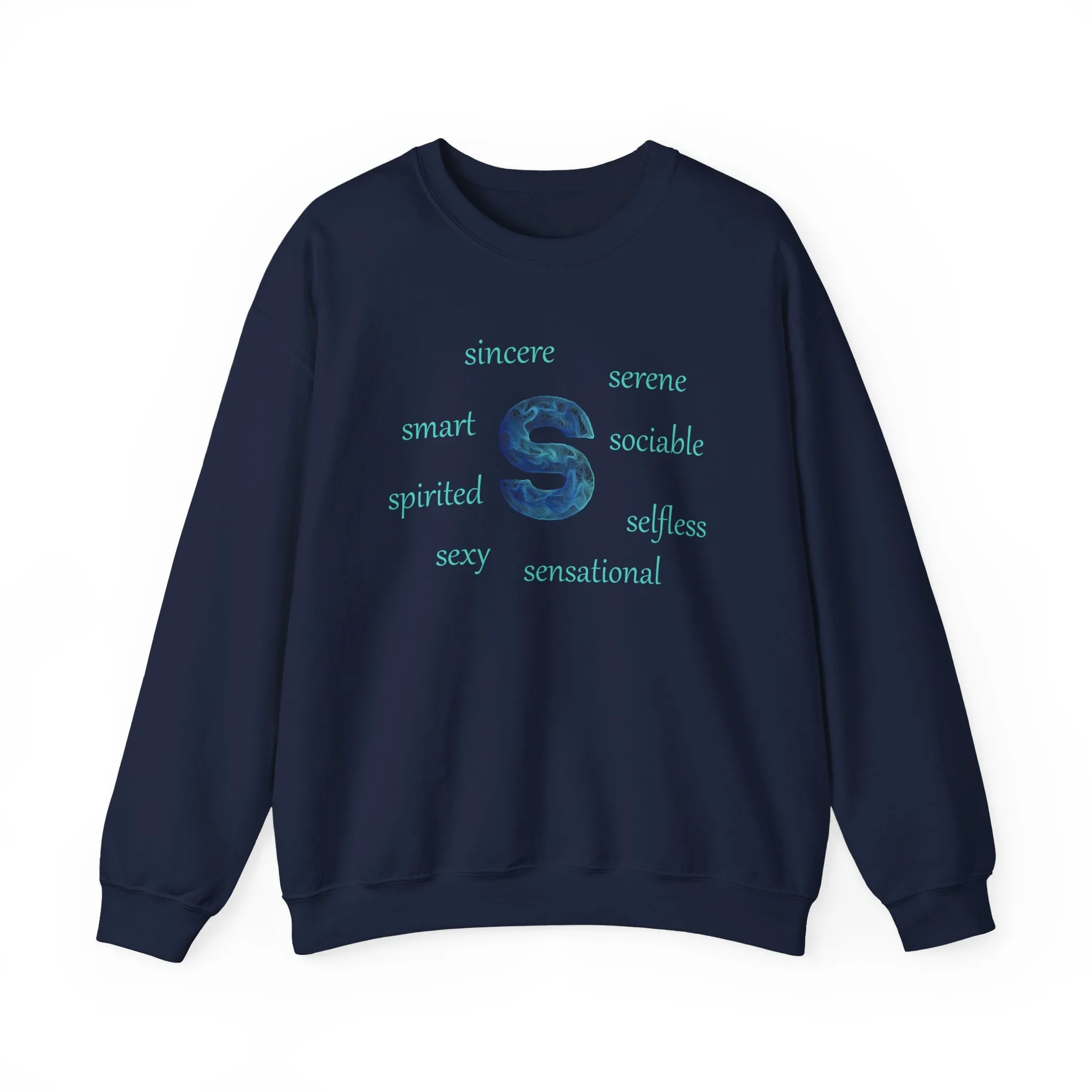 S Alphabet Sweatshirt, Alphabet Initial "S" Motivational, Optimistic, Mental Health Unisex Heavy Blend™ Crewneck Sweatshirt, Self-affirming Sweatshirt