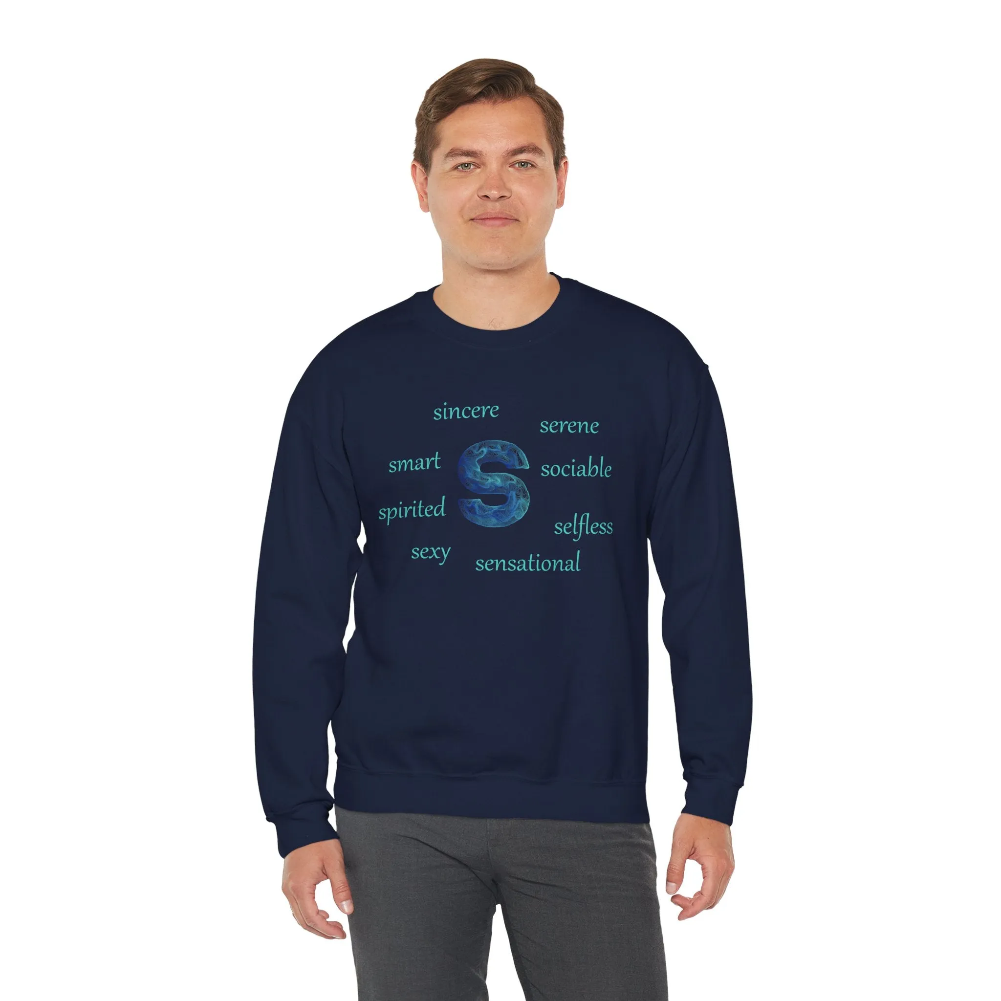 S Alphabet Sweatshirt, Alphabet Initial "S" Motivational, Optimistic, Mental Health Unisex Heavy Blend™ Crewneck Sweatshirt, Self-affirming Sweatshirt