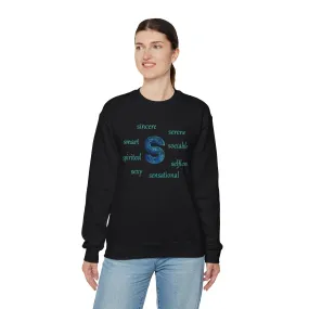 S Alphabet Sweatshirt, Alphabet Initial "S" Motivational, Optimistic, Mental Health Unisex Heavy Blend™ Crewneck Sweatshirt, Self-affirming Sweatshirt