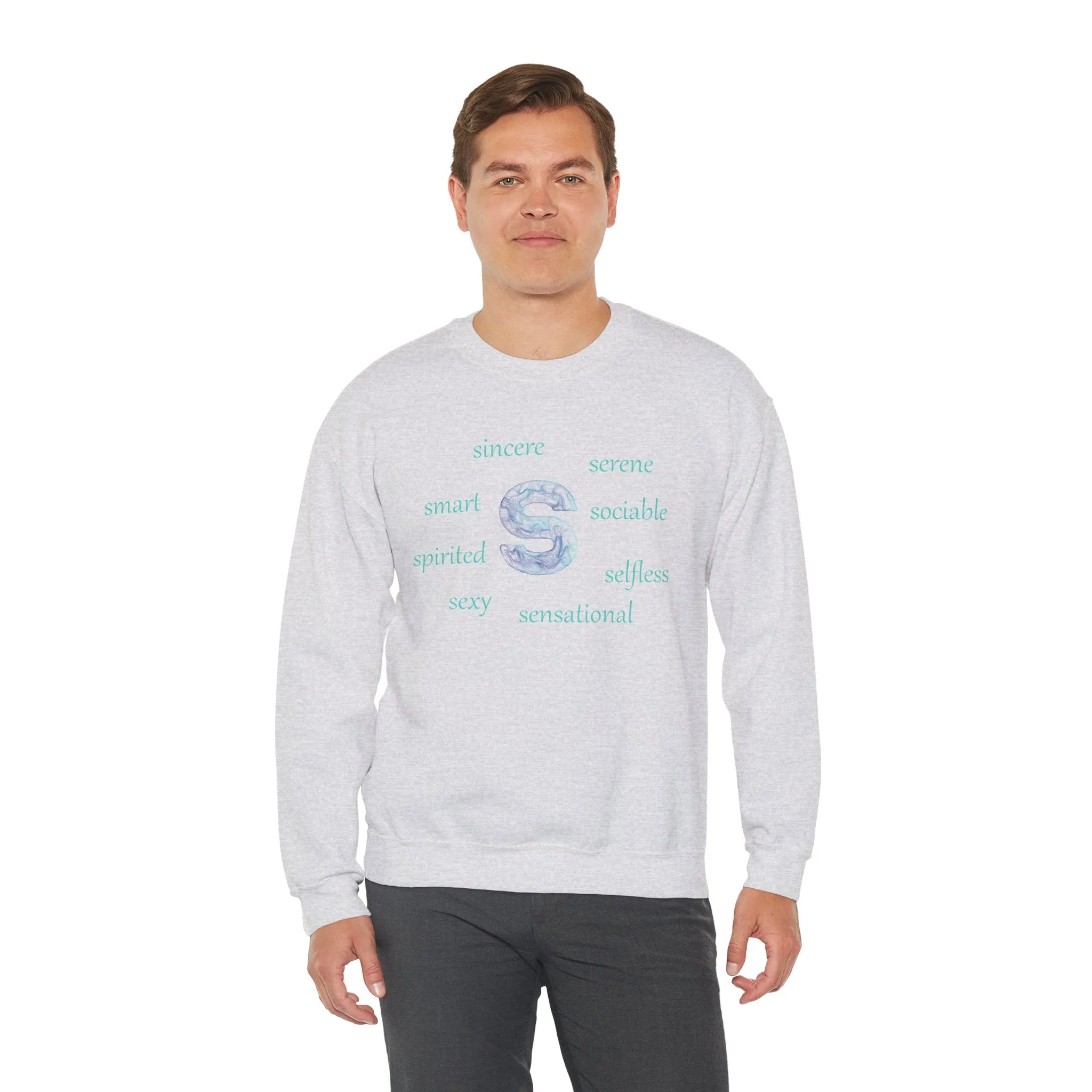 S Alphabet Sweatshirt, Alphabet Initial "S" Motivational, Optimistic, Mental Health Unisex Heavy Blend™ Crewneck Sweatshirt, Self-affirming Sweatshirt