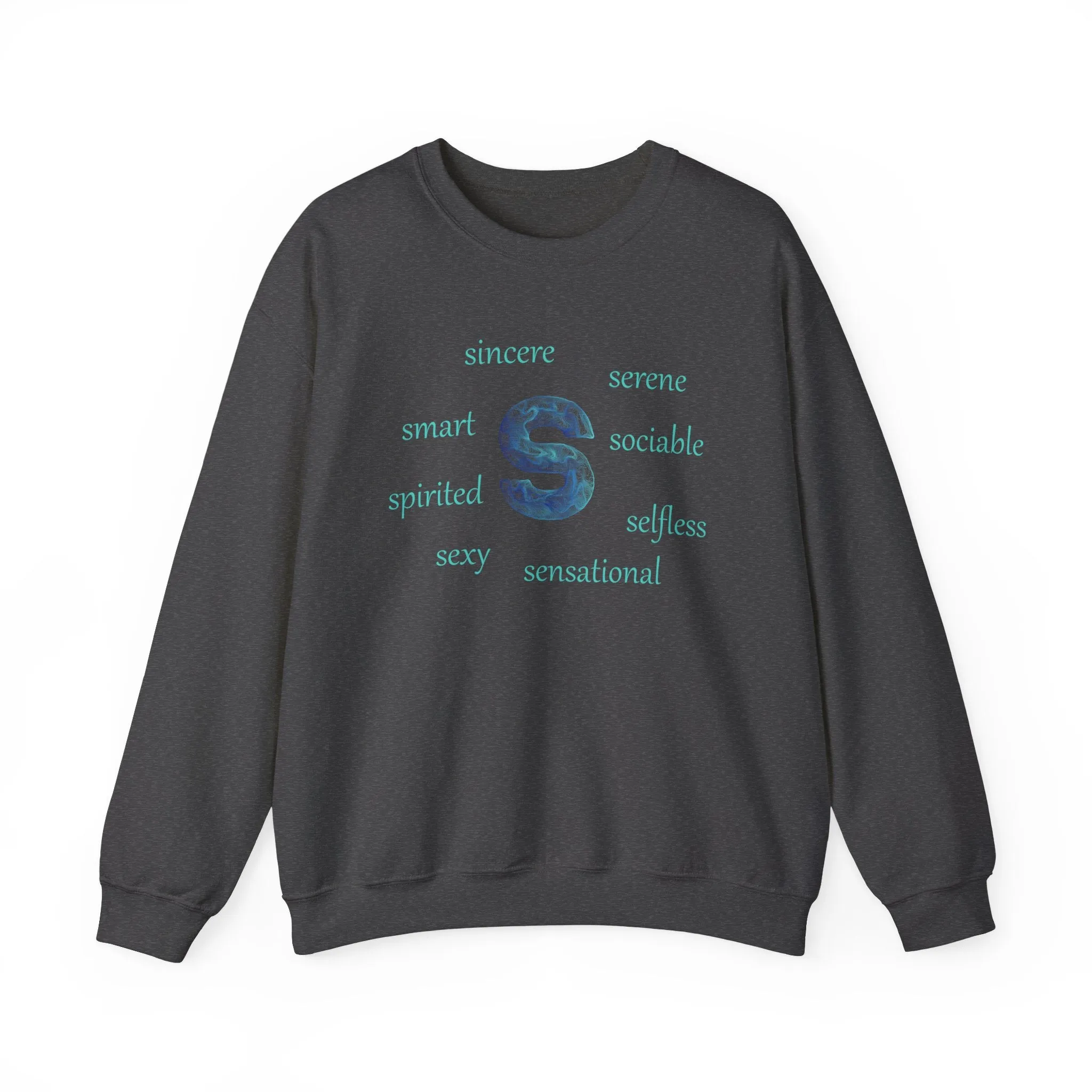 S Alphabet Sweatshirt, Alphabet Initial "S" Motivational, Optimistic, Mental Health Unisex Heavy Blend™ Crewneck Sweatshirt, Self-affirming Sweatshirt