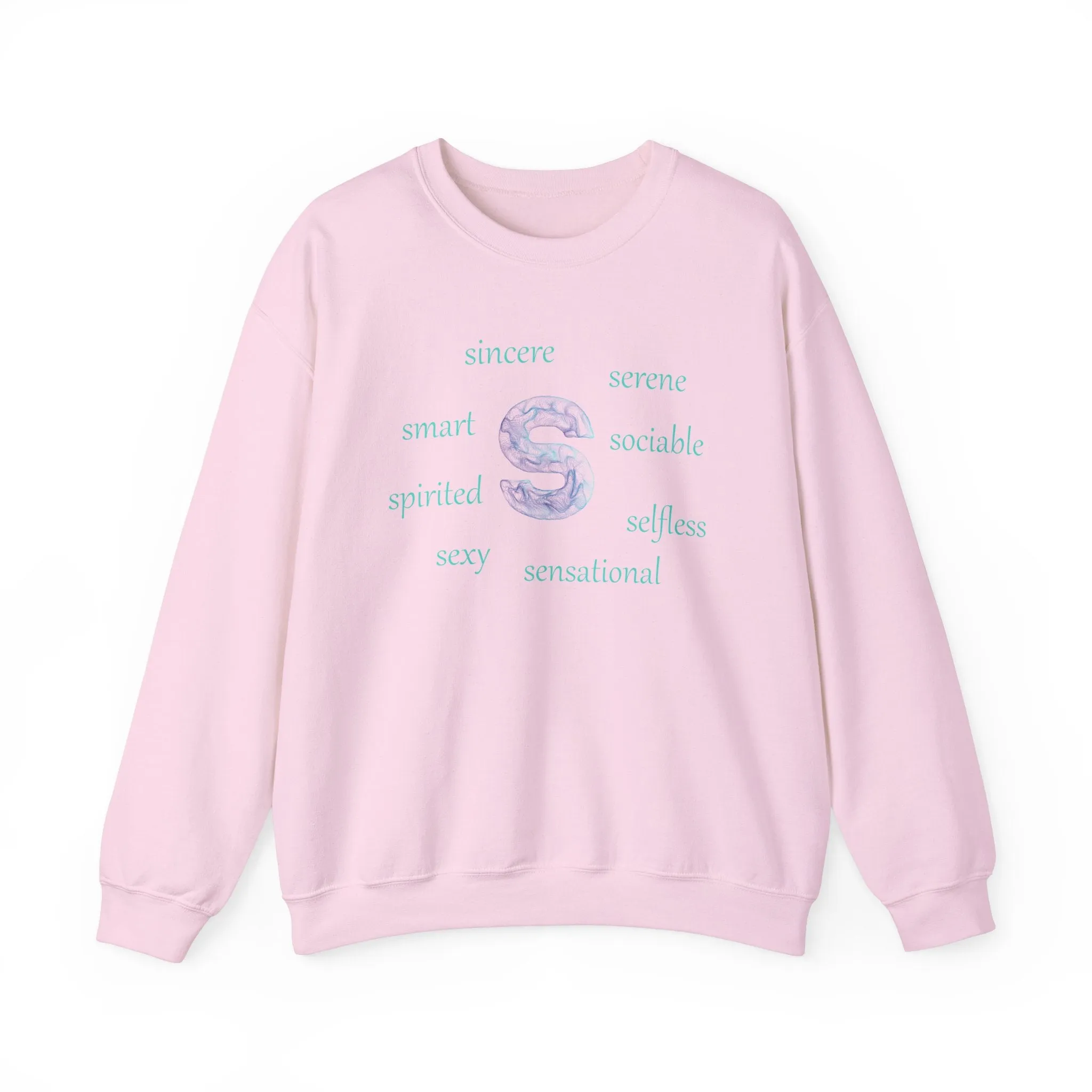 S Alphabet Sweatshirt, Alphabet Initial "S" Motivational, Optimistic, Mental Health Unisex Heavy Blend™ Crewneck Sweatshirt, Self-affirming Sweatshirt