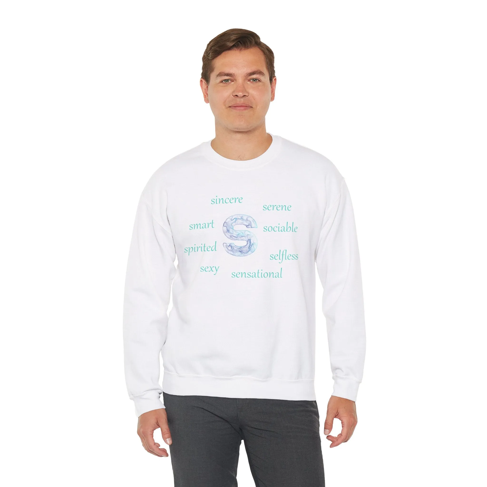 S Alphabet Sweatshirt, Alphabet Initial "S" Motivational, Optimistic, Mental Health Unisex Heavy Blend™ Crewneck Sweatshirt, Self-affirming Sweatshirt