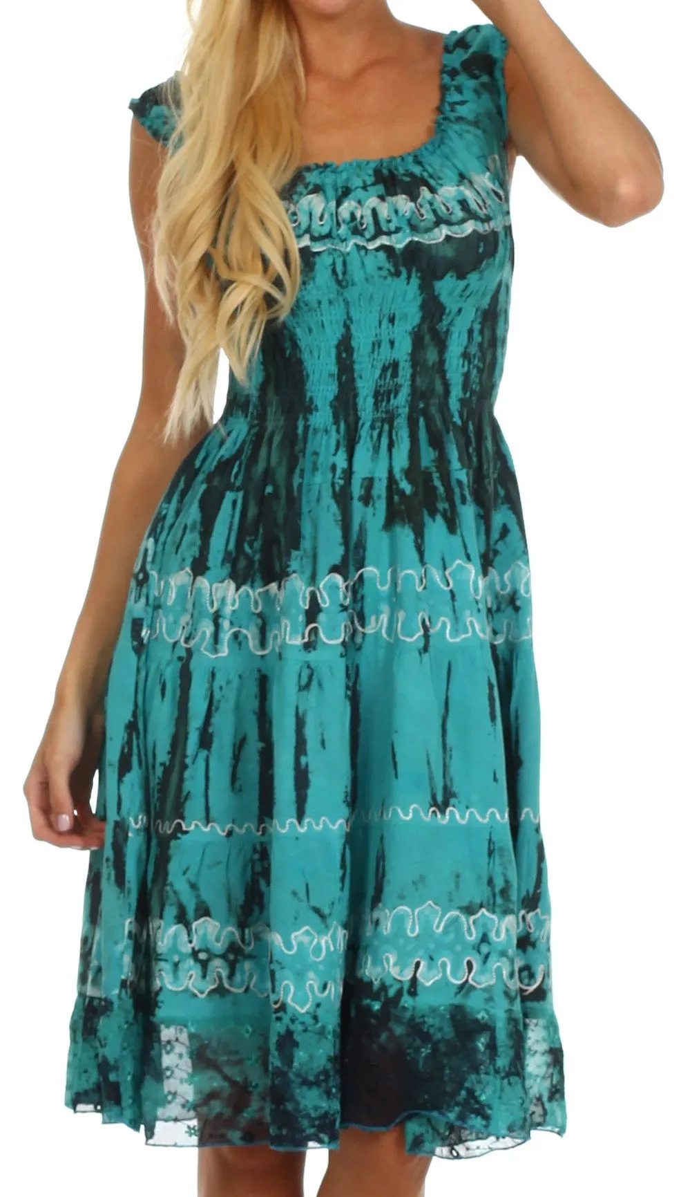 Sakkas Delilah Gypsy Boho Peasant Batik Dress