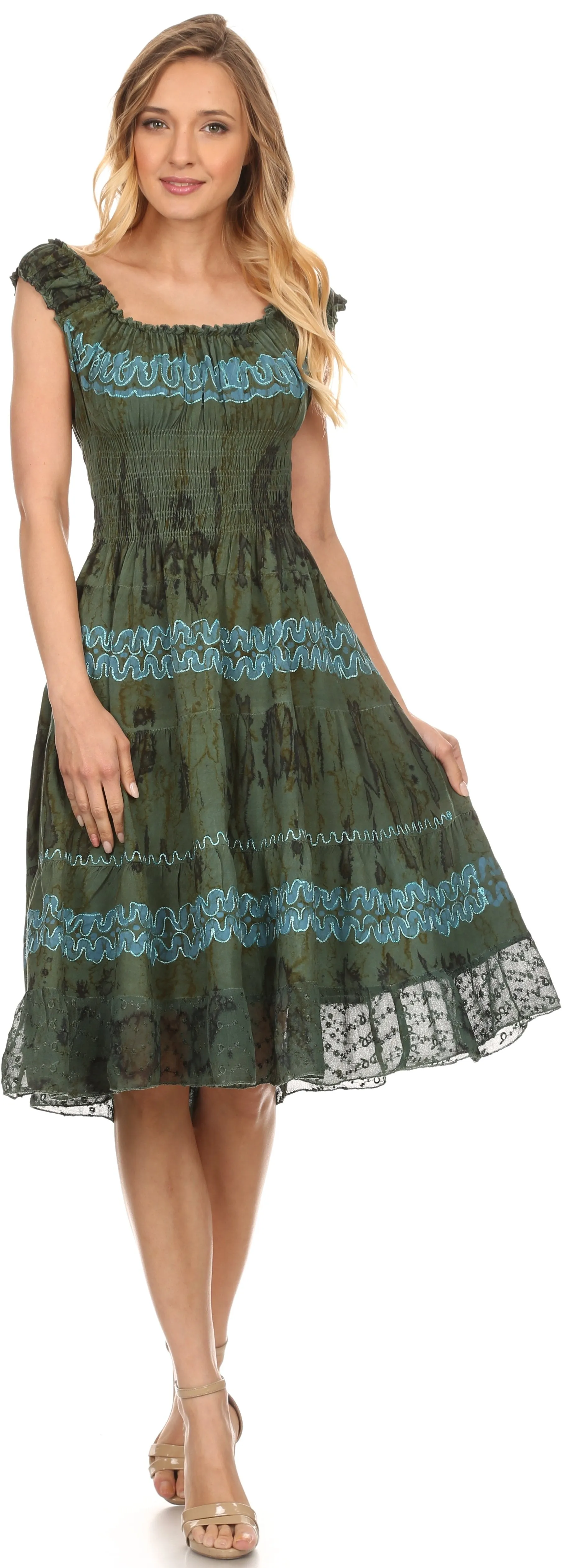 Sakkas Delilah Gypsy Boho Peasant Batik Dress