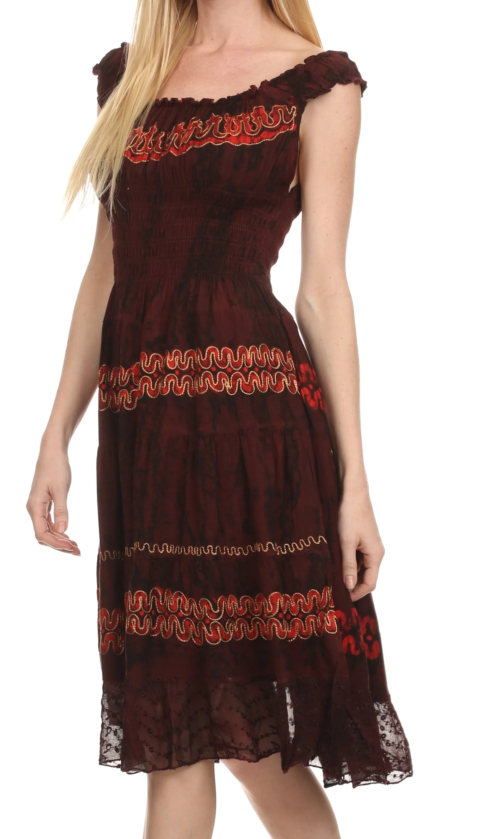 Sakkas Delilah Gypsy Boho Peasant Batik Dress